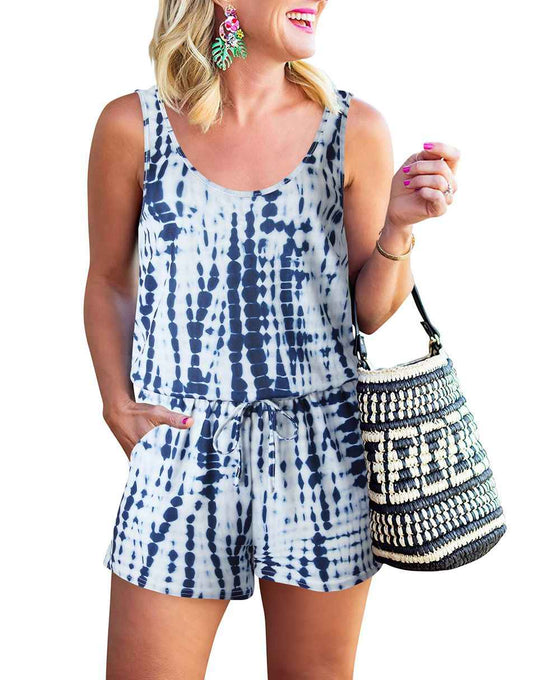 ANRABESS Scoop Neck Sleeveless Tank Top Short Jumpsuit Rompers with Pockets