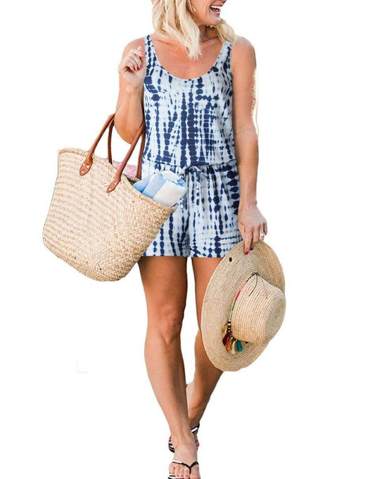 ANRABESS Scoop Neck Sleeveless Tank Top Short Jumpsuit Rompers with Pockets