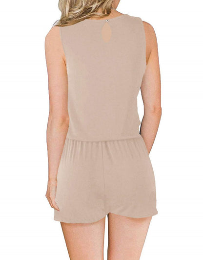 ANRABESS Scoop Neck Sleeveless Tank Top Short Jumpsuit Rompers with Pockets