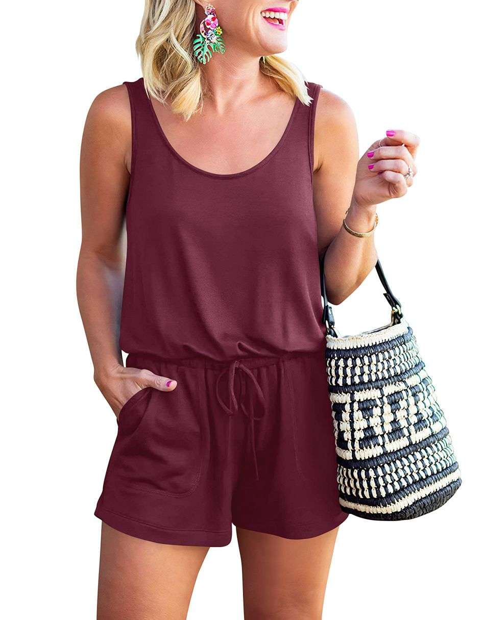ANRABESS Scoop Neck Sleeveless Tank Top Short Jumpsuit Rompers with Pockets