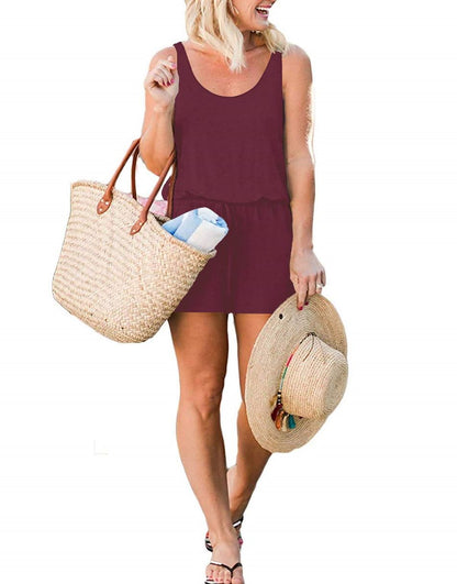 ANRABESS Scoop Neck Sleeveless Tank Top Short Jumpsuit Rompers with Pockets