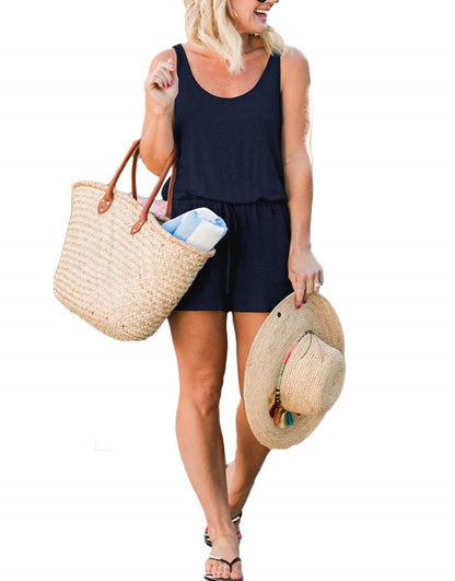 ANRABESS Scoop Neck Sleeveless Tank Top Short Jumpsuit Rompers with Pockets