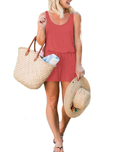 ANRABESS Scoop Neck Sleeveless Tank Top Short Jumpsuit Rompers with Pockets