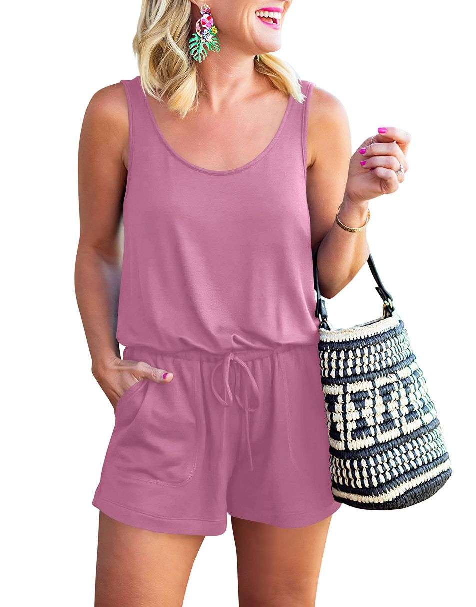 ANRABESS Scoop Neck Sleeveless Tank Top Short Jumpsuit Rompers with Pockets
