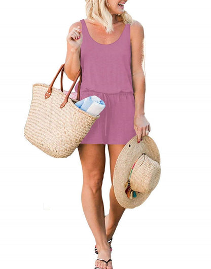 ANRABESS Scoop Neck Sleeveless Tank Top Short Jumpsuit Rompers with Pockets