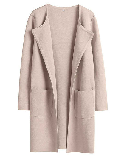 ANRABESS Women's Open Front Knit Cardigan Long Sleeve Lapel Casual Solid Classy Sweater Jacket