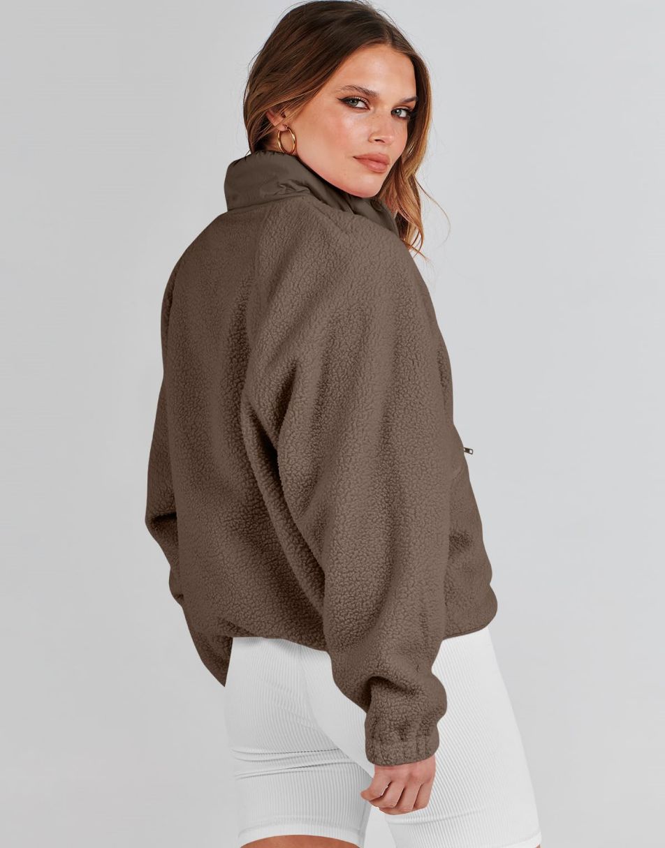 ANRABESS Womens Fleece Jacket Button Down Shacket Casual Sherpa Cropped Coats Warm Outwear with Pockets
