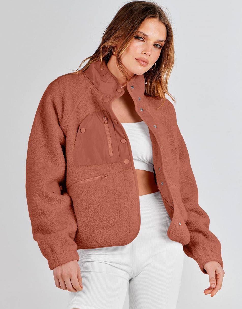 ANRABESS Womens Fleece Jacket Button Down Shacket Casual Sherpa Cropped Coats Warm Outwear with Pockets
