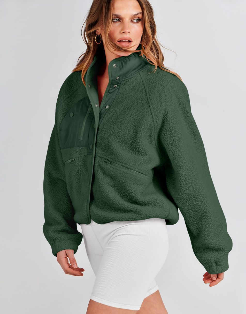 ANRABESS Womens Fleece Jacket Button Down Shacket Casual Sherpa Cropped Coats Warm Outwear with Pockets