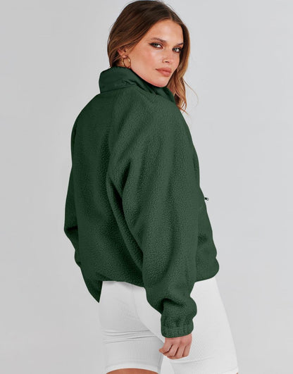 ANRABESS Womens Fleece Jacket Button Down Shacket Casual Sherpa Cropped Coats Warm Outwear with Pockets