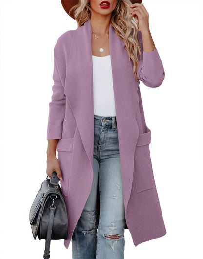 ANRABESS Women's Casual Long Sleeve Draped Open Front Knit Pockets Long Cardigan Jackets Sweater