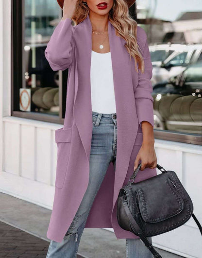 ANRABESS Women's Casual Long Sleeve Draped Open Front Knit Pockets Long Cardigan Jackets Sweater