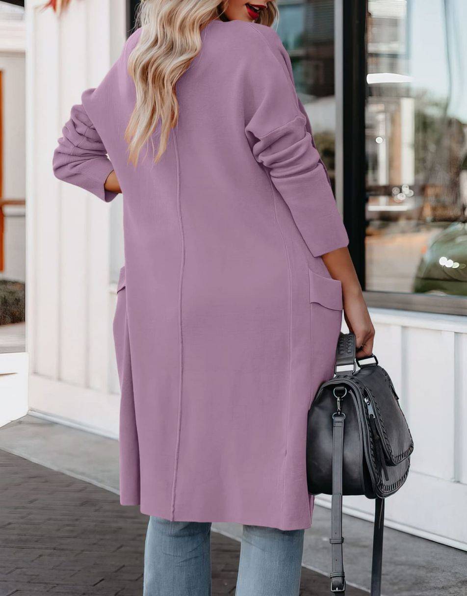 ANRABESS Women's Casual Long Sleeve Draped Open Front Knit Pockets Long Cardigan Jackets Sweater