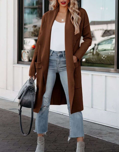 ANRABESS Women's Casual Long Sleeve Draped Open Front Knit Pockets Long Cardigan Jackets Sweater