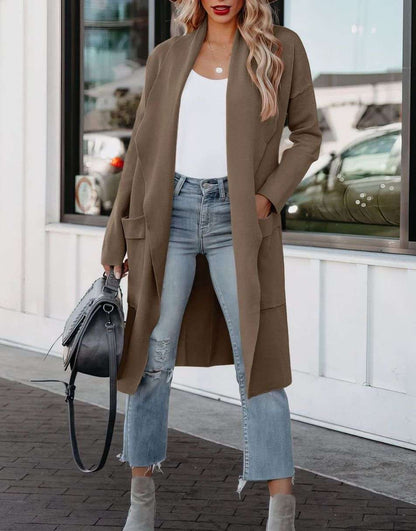 ANRABESS Women's Casual Long Sleeve Draped Open Front Knit Pockets Long Cardigan Jackets Sweater