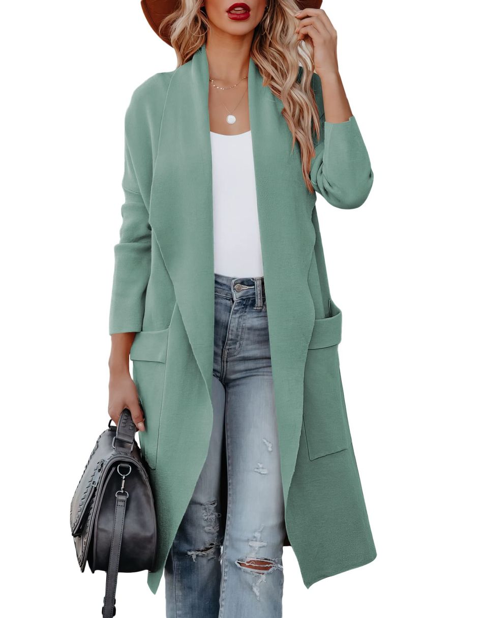ANRABESS Women's Casual Long Sleeve Draped Open Front Knit Pockets Long Cardigan Jackets Sweater