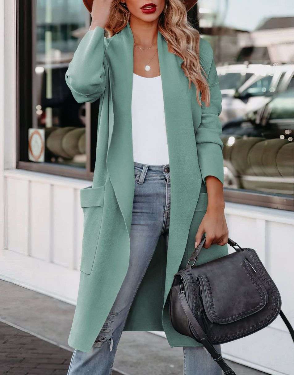 ANRABESS Women's Casual Long Sleeve Draped Open Front Knit Pockets Long Cardigan Jackets Sweater