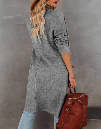 ANRABESS Women's Casual Long Sleeve Draped Open Front Knit Pockets Long Cardigan Jackets Sweater
