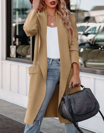 ANRABESS Women's Casual Long Sleeve Draped Open Front Knit Pockets Long Cardigan Jackets Sweater