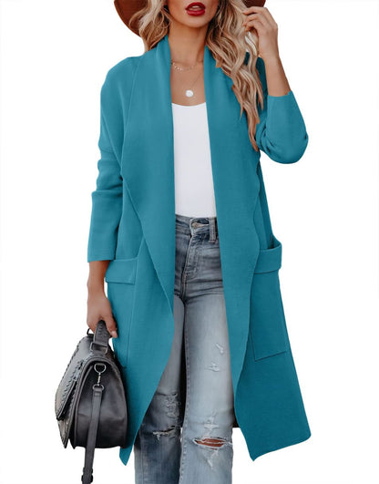 ANRABESS Women's Casual Long Sleeve Draped Open Front Knit Pockets Long Cardigan Jackets Sweater