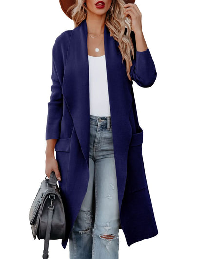 ANRABESS Women's Casual Long Sleeve Draped Open Front Knit Pockets Long Cardigan Jackets Sweater