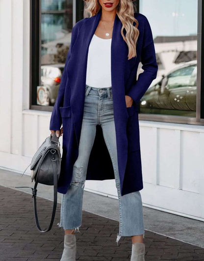 ANRABESS Women's Casual Long Sleeve Draped Open Front Knit Pockets Long Cardigan Jackets Sweater