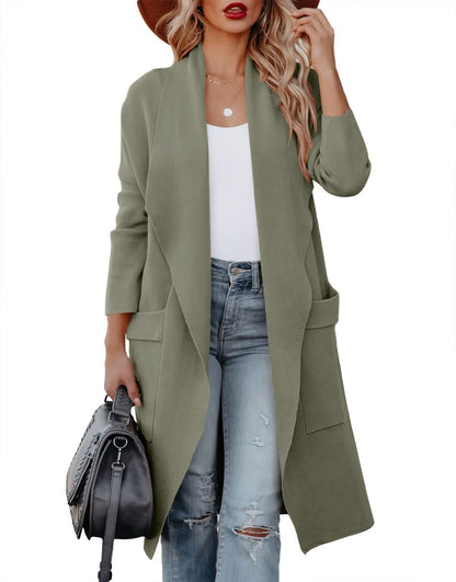 ANRABESS Women's Casual Long Sleeve Draped Open Front Knit Pockets Long Cardigan Jackets Sweater