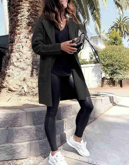 ANRABESS Women's Open Front Knit Cardigan Long Sleeve Lapel Casual Solid Classy Sweater Jacket