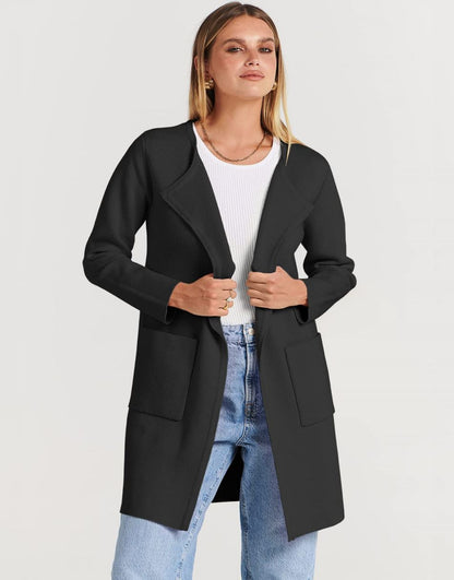 ANRABESS Women's Open Front Knit Cardigan Long Sleeve Lapel Casual Solid Classy Sweater Jacket