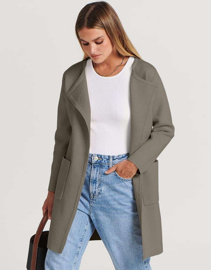 ANRABESS Women's Open Front Knit Cardigan Long Sleeve Lapel Casual Solid Classy Sweater Jacket
