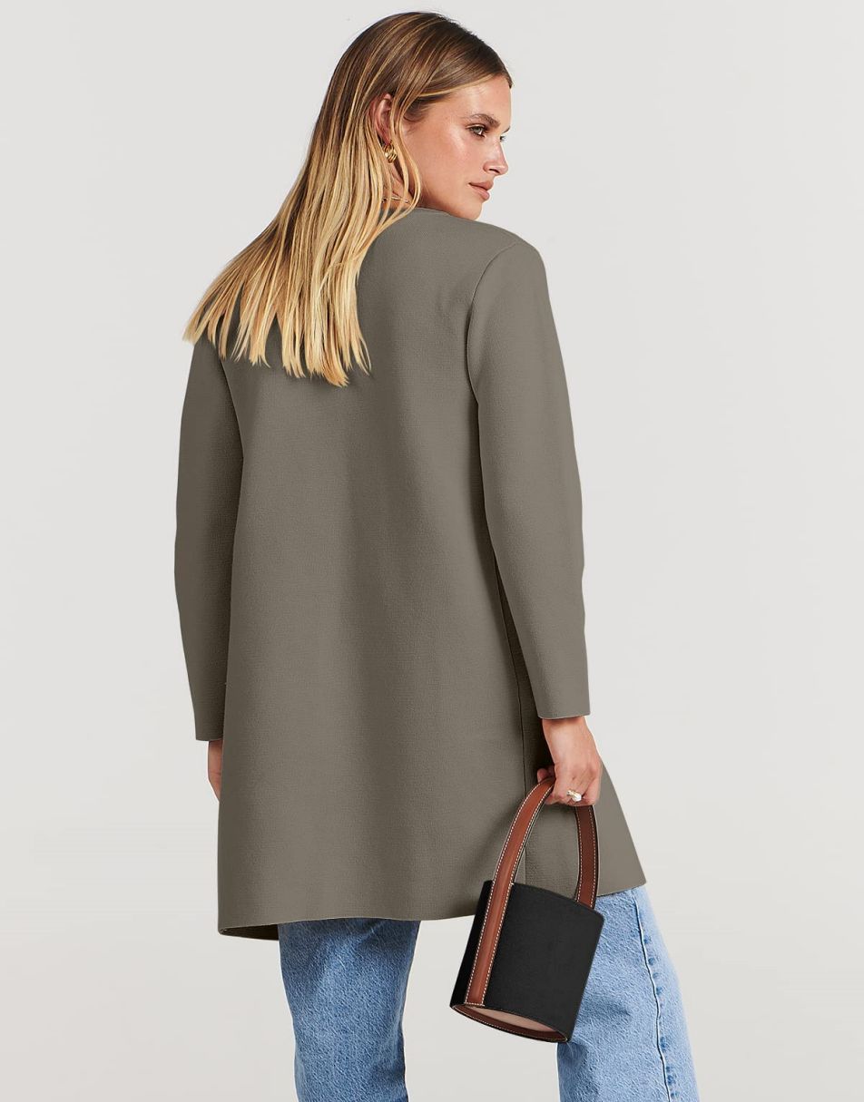 ANRABESS Women's Open Front Knit Cardigan Long Sleeve Lapel Casual Solid Classy Sweater Jacket