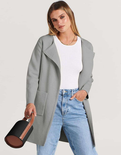 ANRABESS Women's Open Front Knit Cardigan Long Sleeve Lapel Casual Solid Classy Sweater Jacket