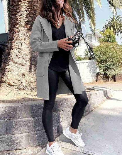 ANRABESS Women's Open Front Knit Cardigan Long Sleeve Lapel Casual Solid Classy Sweater Jacket