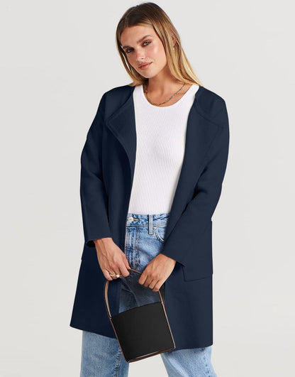ANRABESS Women's Open Front Knit Cardigan Long Sleeve Lapel Casual Solid Classy Sweater Jacket