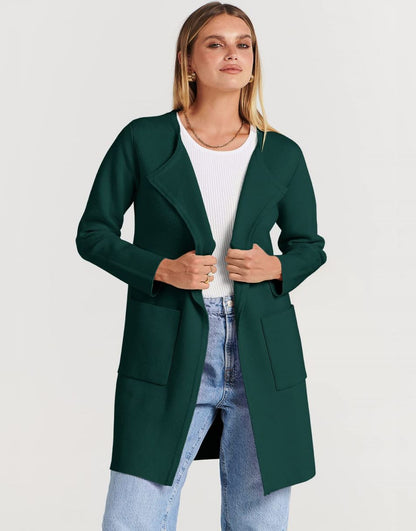 ANRABESS Women's Open Front Knit Cardigan Long Sleeve Lapel Casual Solid Classy Sweater Jacket