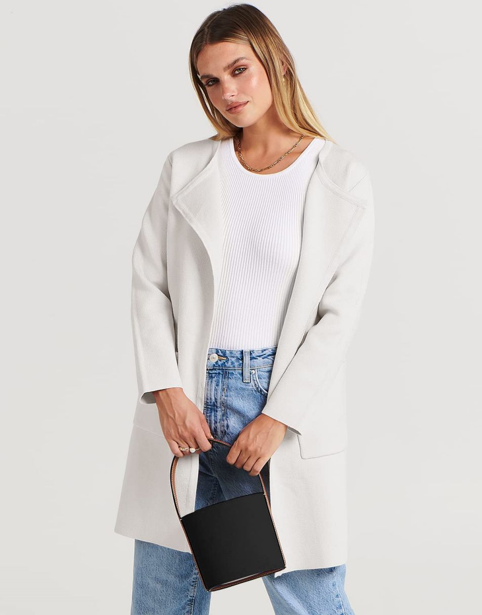ANRABESS Women's Open Front Knit Cardigan Long Sleeve Lapel Casual Solid Classy Sweater Jacket