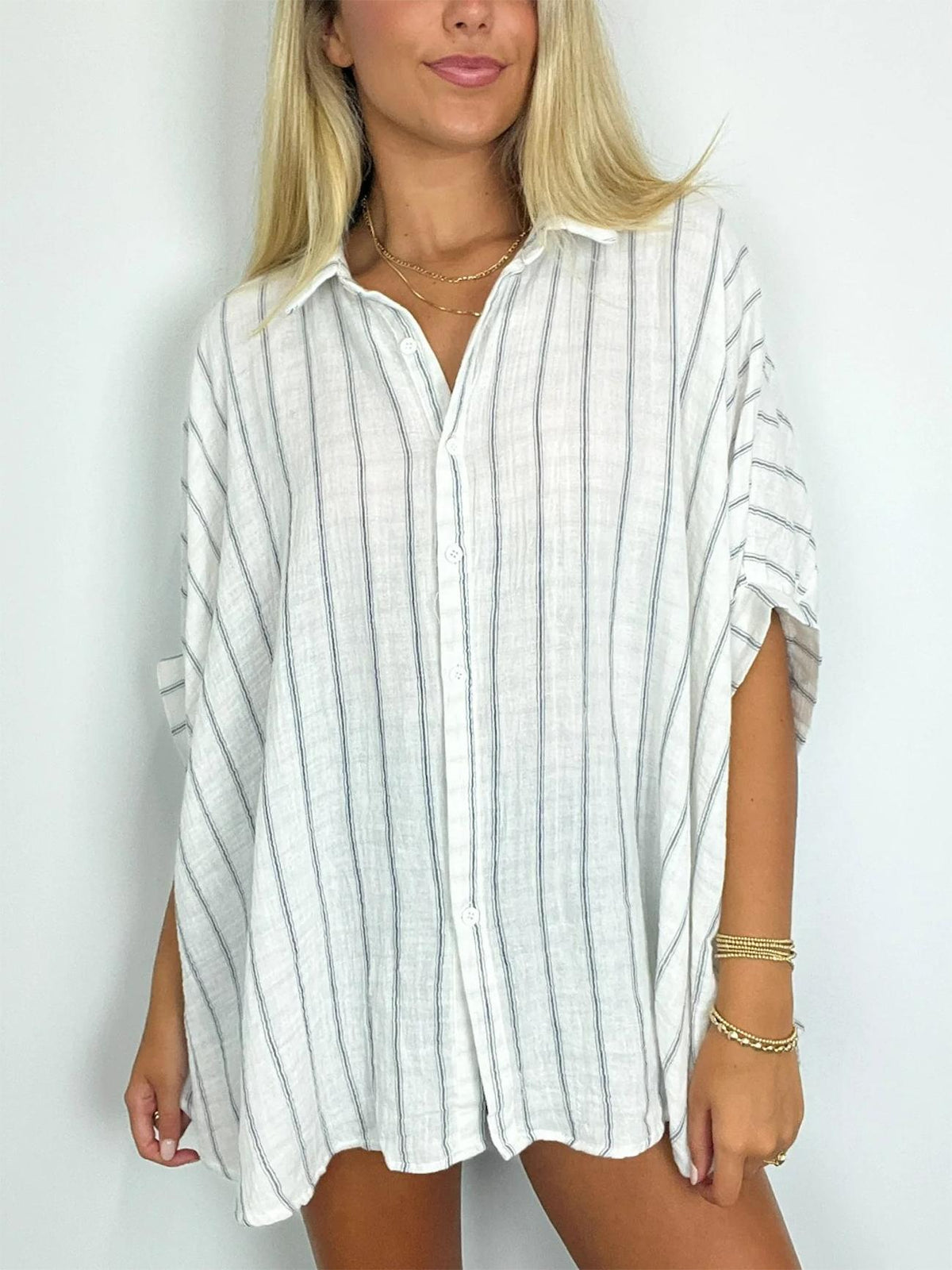 Women's Oversized Striped Button Down Top (Buy 2 Free Shipping)