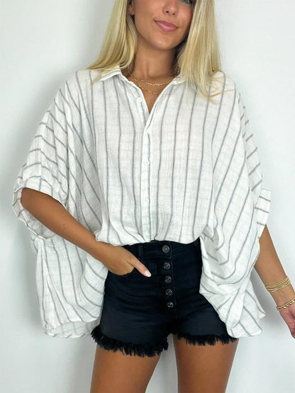 Women's Oversized Striped Button Down Top (Buy 2 Free Shipping)