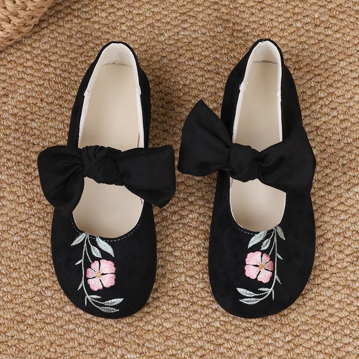 New Embroidered Bow Flat Mary Jane Shoes