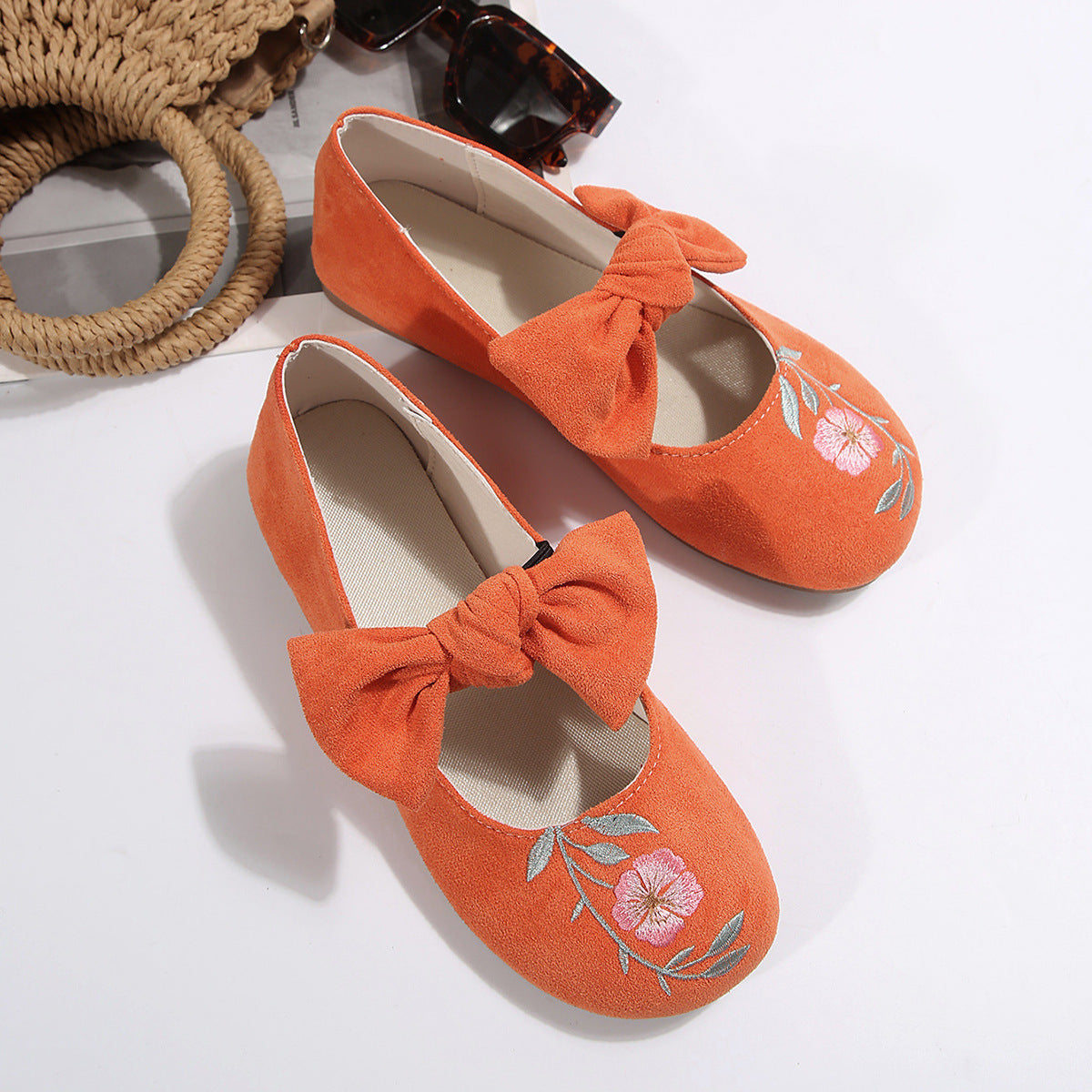 New Embroidered Bow Flat Mary Jane Shoes