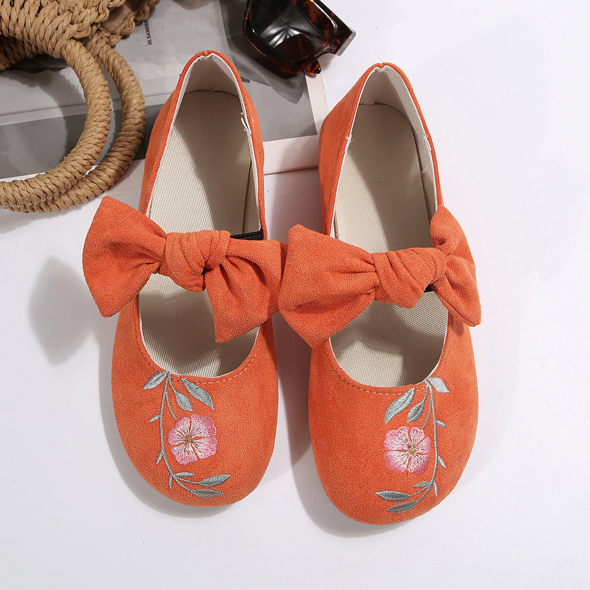 New Embroidered Bow Flat Mary Jane Shoes