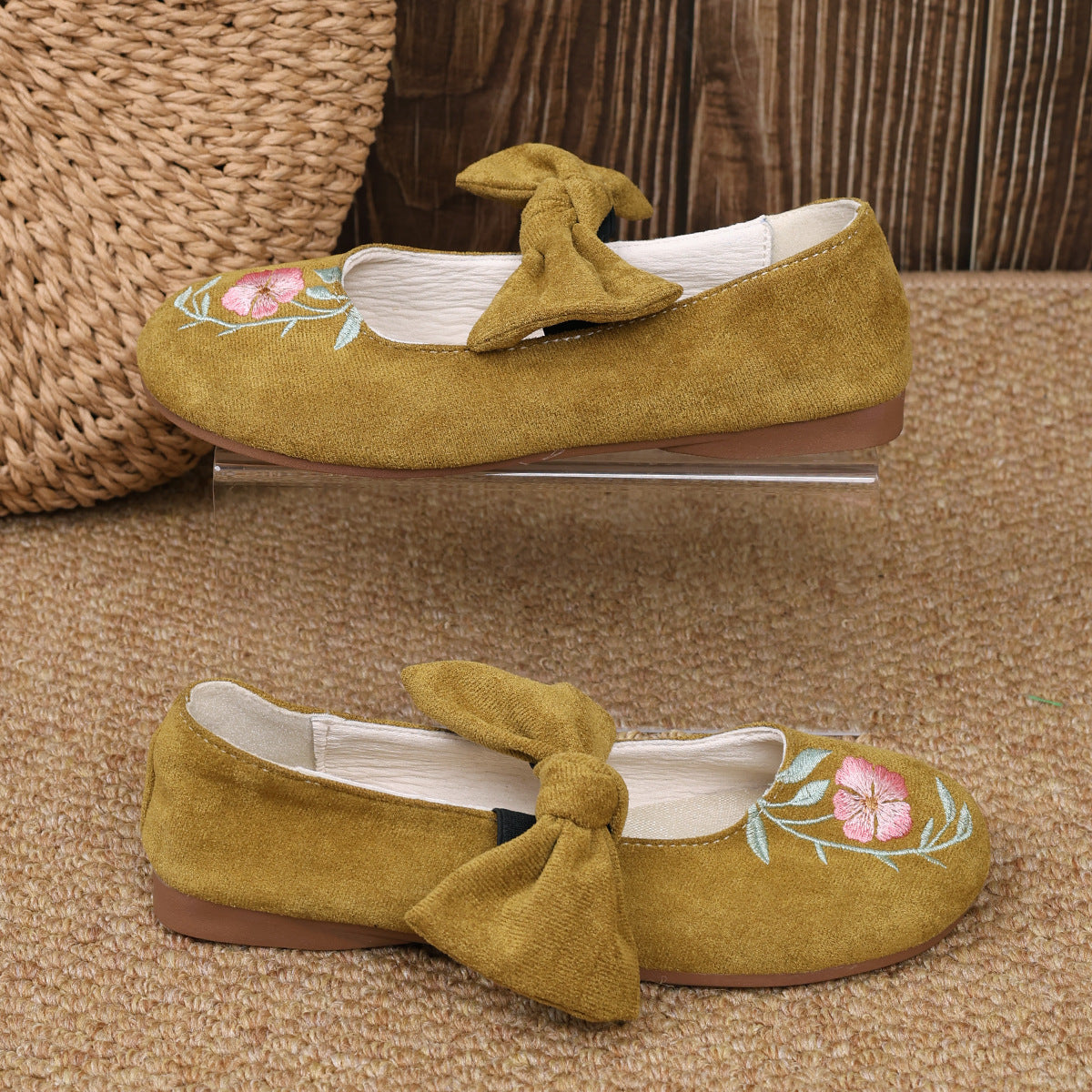 New Embroidered Bow Flat Mary Jane Shoes