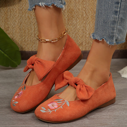 New Embroidered Bow Flat Mary Jane Shoes