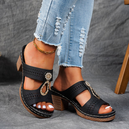 Orthopedic Rhinestones Heel Sandals