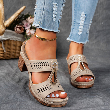 Orthopedic Rhinestones Heel Sandals