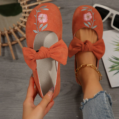 New Embroidered Bow Flat Mary Jane Shoes