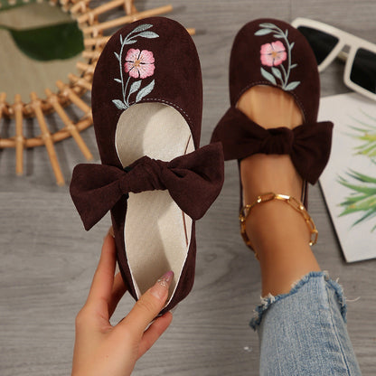 New Embroidered Bow Flat Mary Jane Shoes
