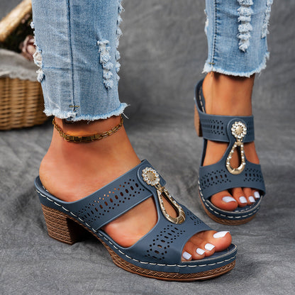 Orthopedic Rhinestones Heel Sandals