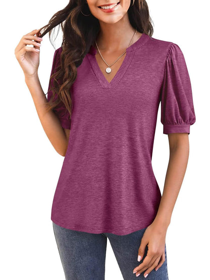 Women's V Neck Puff Sleeve Basic T-shirt (Buy 3 Free Shipping)