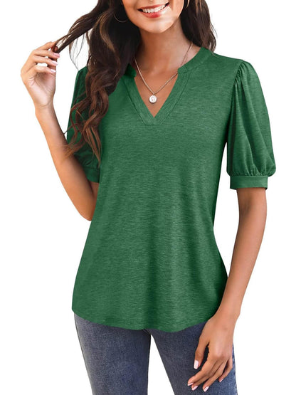 Women's V Neck Puff Sleeve Basic T-shirt (Buy 3 Free Shipping)